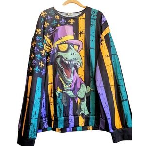 Hardaddy Mardi Gras T-Rex Sweatshirt Mens XL Purple Green Gold Excellent NOLA